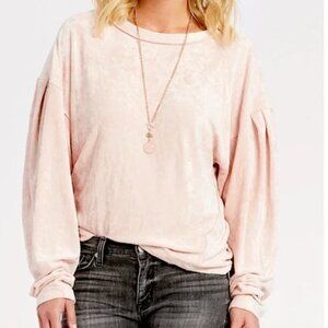 Free People Crushed Velvet‎ Pink Milan Layering Top Sweatshirt Women Large Boho